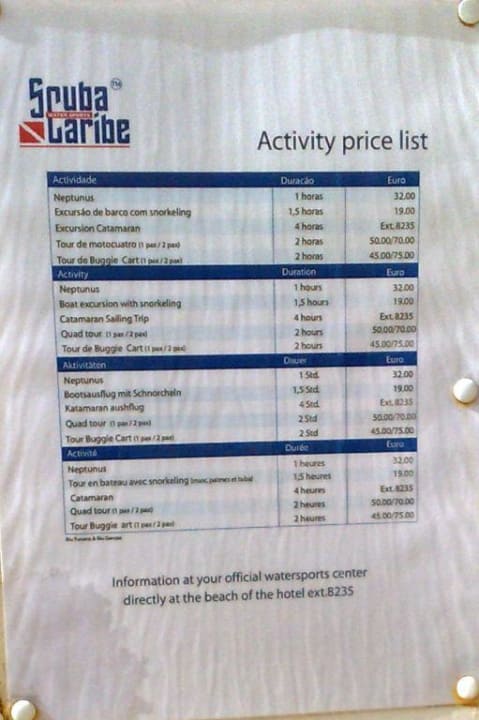 Preise der Bootsvermietung Hotel Riu Funana