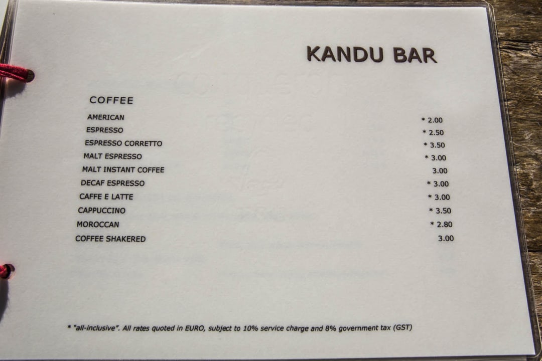 Getränkekarte, Getränkepreise, All-Inclusive  Gangehi Island Resort