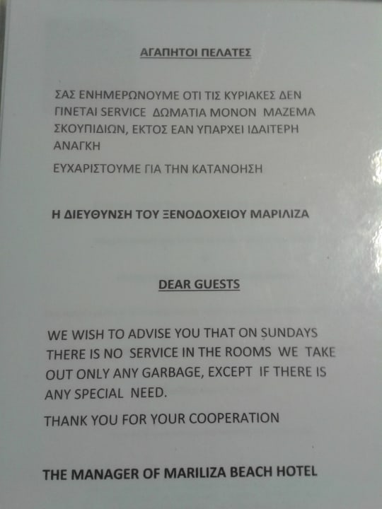 Zimmer Hotel Mariliza Beach