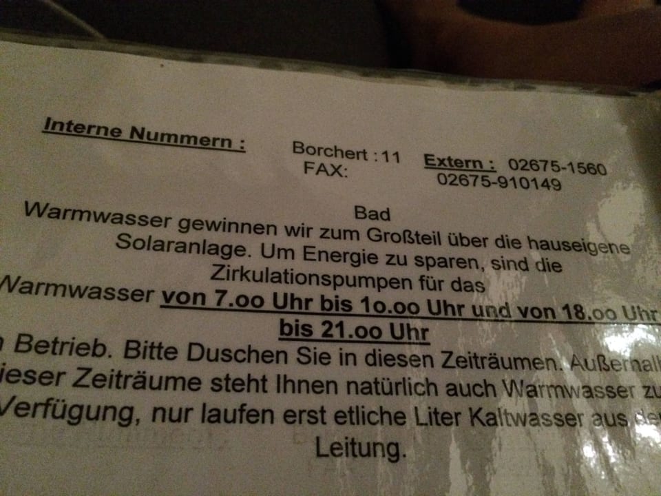 Gebrauchsanweisung für die heisse Dusche Ferienwohnungen Springiersbacher Hof