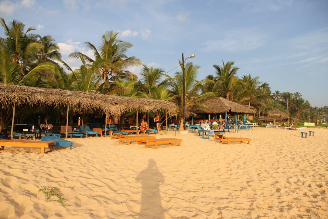 Strand und Bar vom Meer aus gesehen Palm Beach Guesthouse