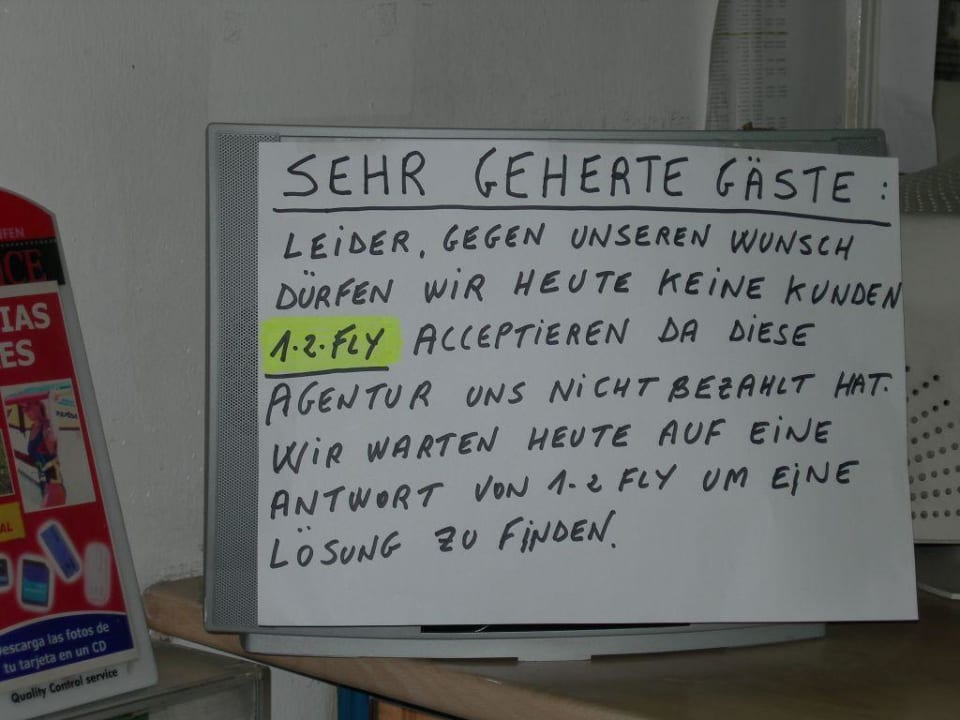 Kein Service für 1-2-FLY Kunden! Hotel Bungalows Duna Flor