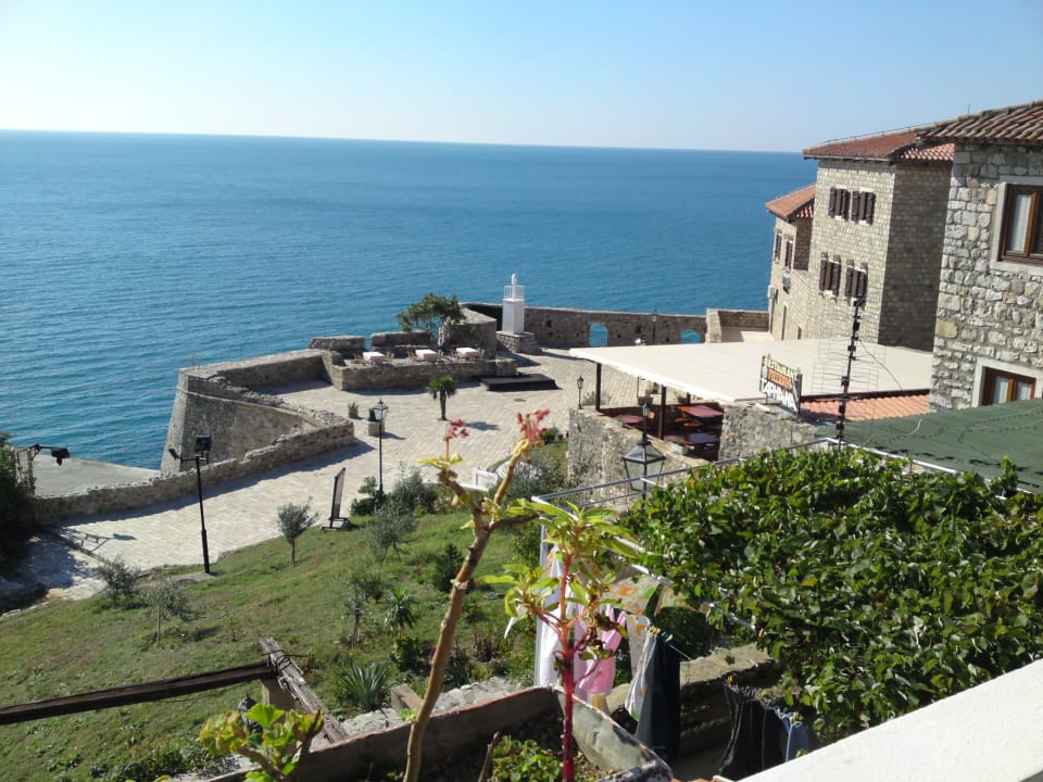 Blick von der Terrasse/Restaurant aufs Meer Motel Kalaja