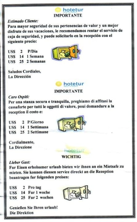 Preisliste für den Safe BelleVue Dominican Bay