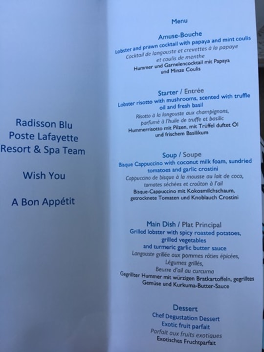 Lobster Spezialmenue Radisson Blu Poste Lafayette Resort & Spa - Adults only