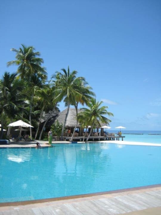 Pool mit Restaurant im Hintergrund Veligandu Maldives Resort Island