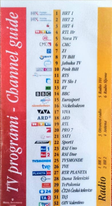 Fernsehsender im Überblick Hotel Antunovic Zagreb