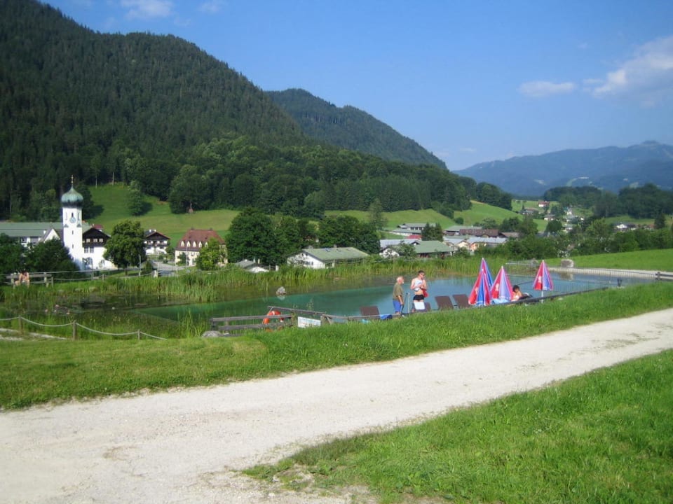 Blick auf den Schwimmteich Naturhotel Reissenlehen