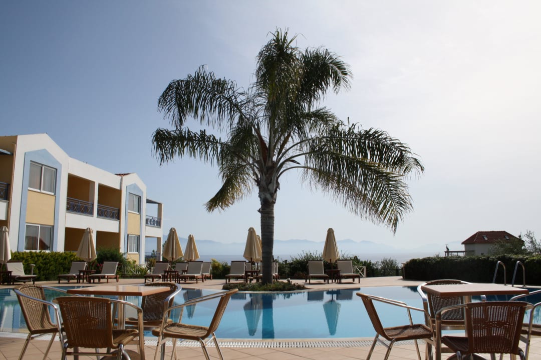 Pool mit Appartementhaus Hotel Colonides