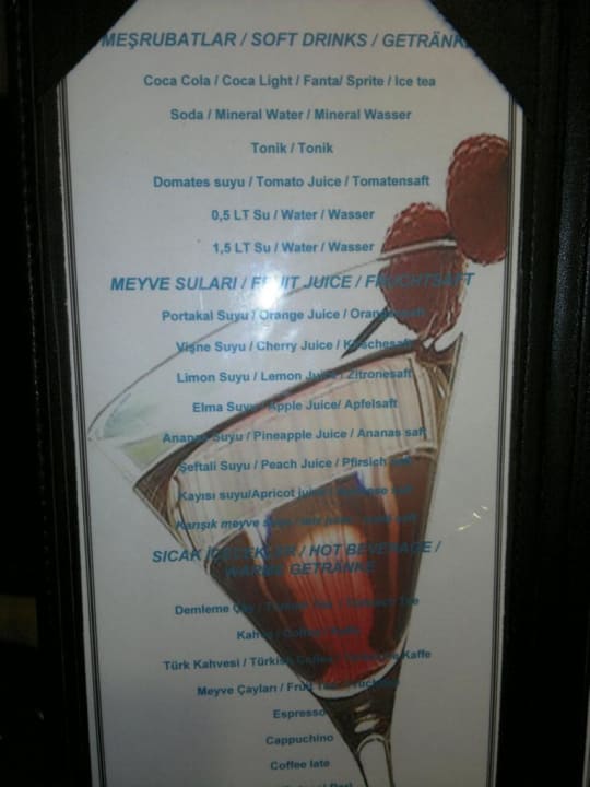 Getränkekarten Sunis Evren Beach Resort Hotel & Spa