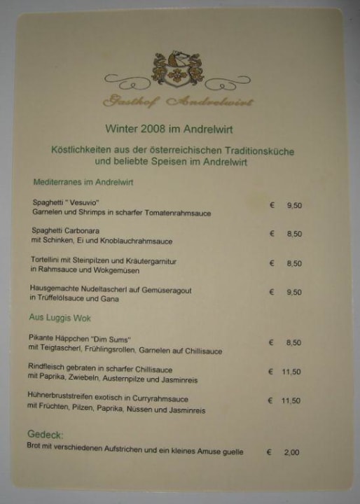 Speisekarte Teil 3 Gasthof Andrelwirt