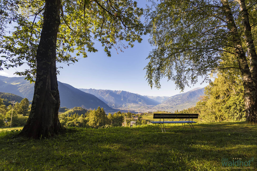 Blick von unserem Naturpark auf Meran Hotel Der Waldhof