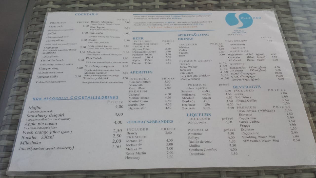 Die AI Karte mit diversen Posten zum bezahlen Atlantica Mikri Poli Crete