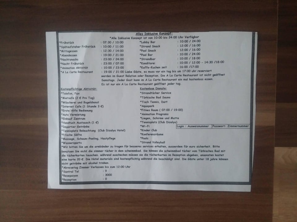 All Inklusiv Infozettel Dizalya Palm Garden