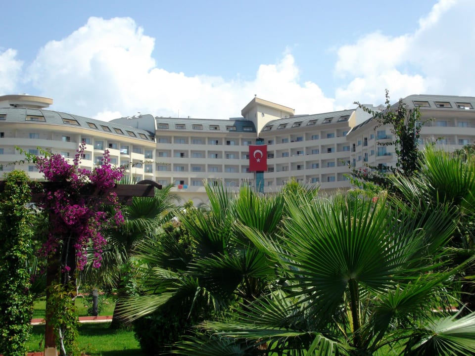 Blick von der grünen Gartenanlage Saphir Resort & Spa