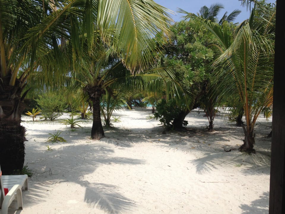 Aussicht aus Veranda Room 163 zum Strand Adaaran Select Meedhupparu Island Resort - Premium All Inclusive