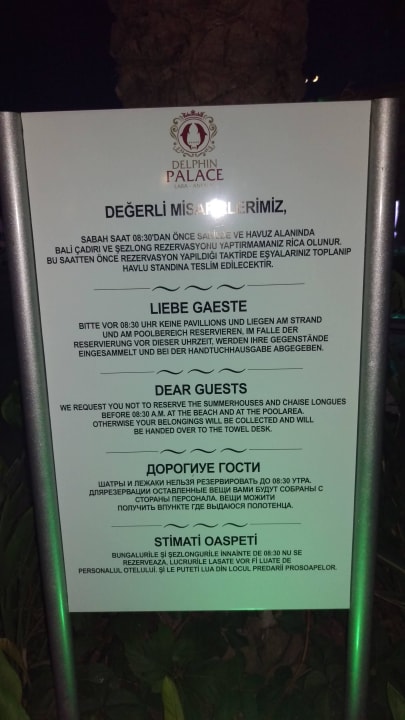 Hinweisschild aber keine Umsetzung durch Personal Hotel Delphin Palace