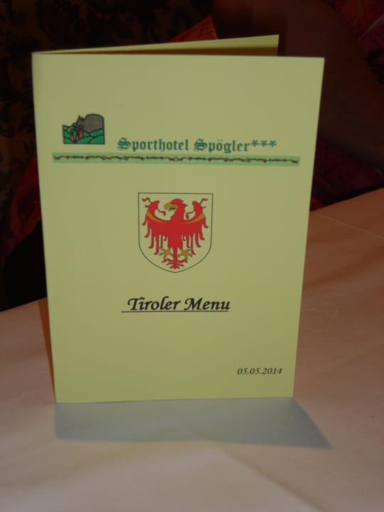 Menuekarte Sporthotel Spögler