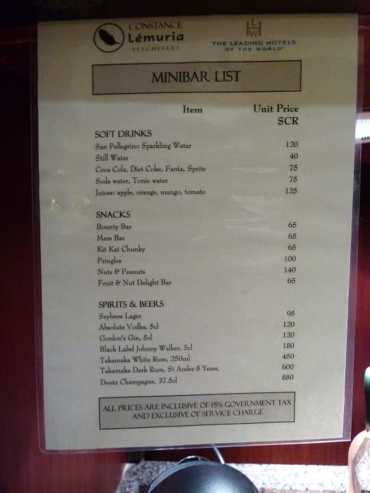 Minibarpreisliste Constance Lemuria