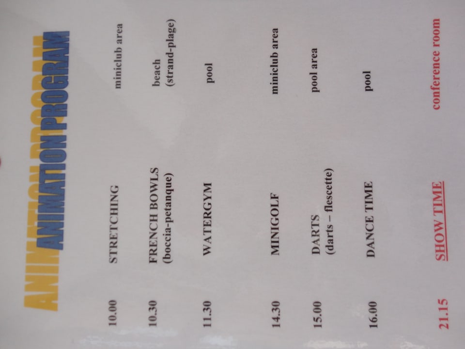 Harmonogram animacji Caravia Beach Hotel