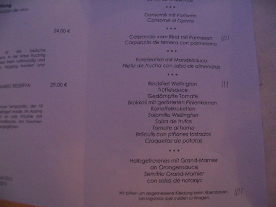 Speisekarte  Bikini Island & Mountain Hotel Es Trenc