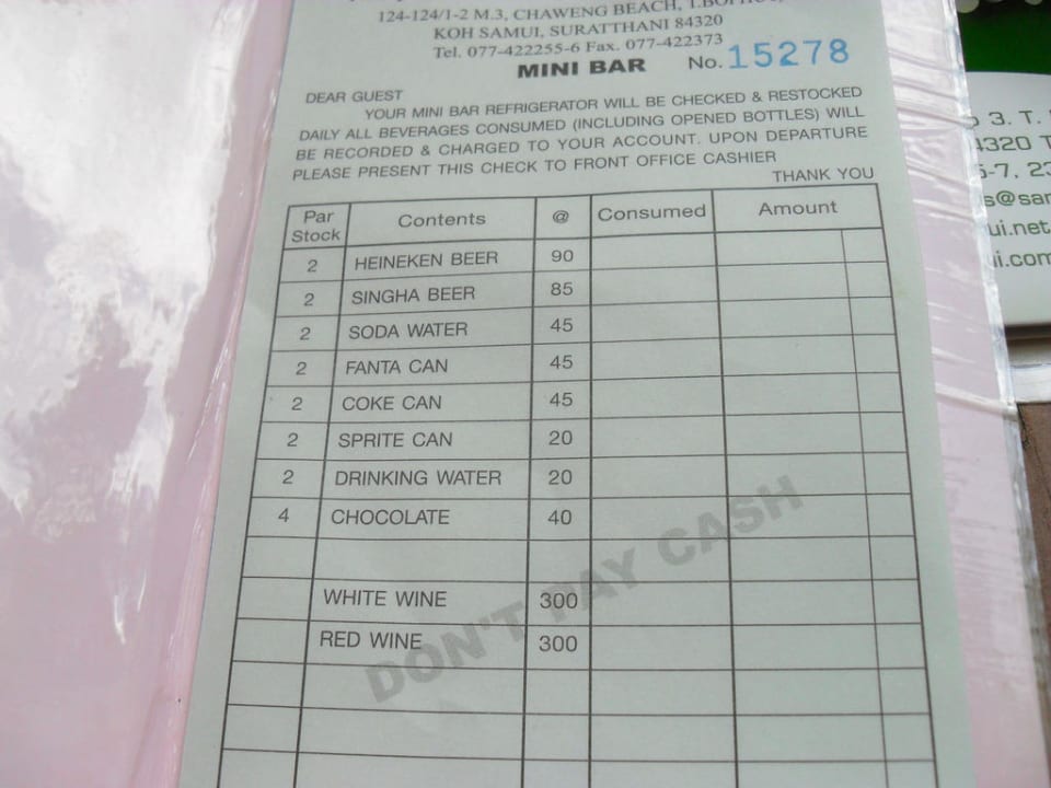 Minibar The Fair House Beach Resort