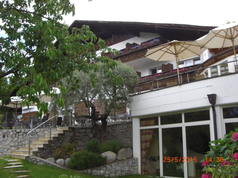 Blick zur Terrasse Baumgartner's Blumenhotel