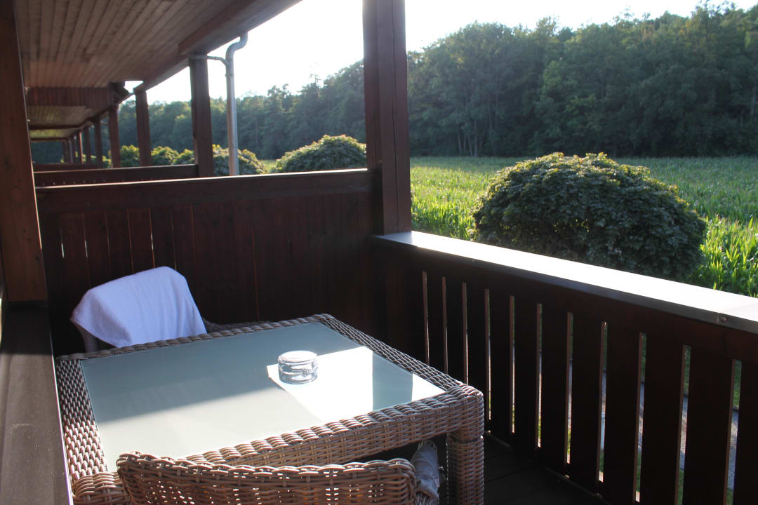 Blick vom Balkon von Zimmer 809 der RR ins Grüne Hotel Rhön Residence