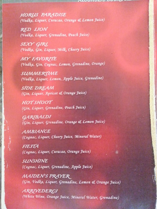 "Cocktailkarte" Horus Paradise Luxury Resort & Club
