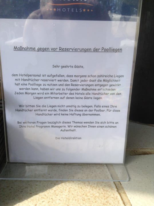 Hotelreaktion auf Handtuchreservierer R2 Lago Playa Park