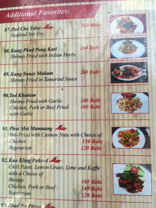 Auszug Speisekarte Hotel Lanta Castaway Resort