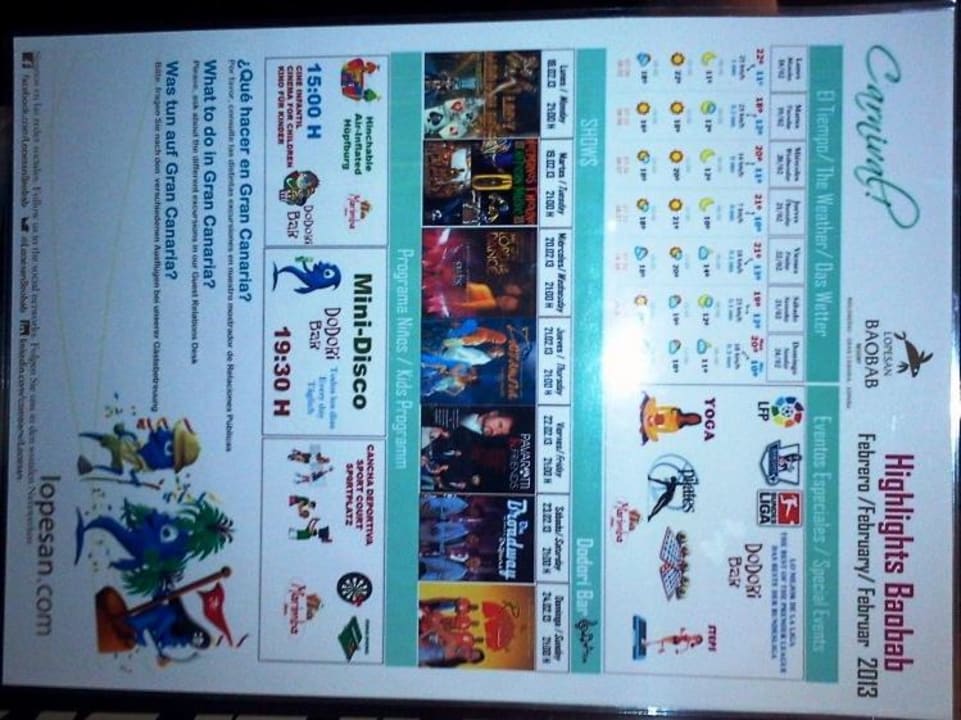 Veranstaltungskalender Lopesan Baobab Resort