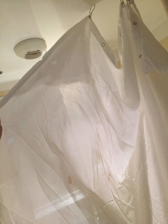 Duschvorhang mit blutflecken und fehlenden Ringen Apparthotel Torcy