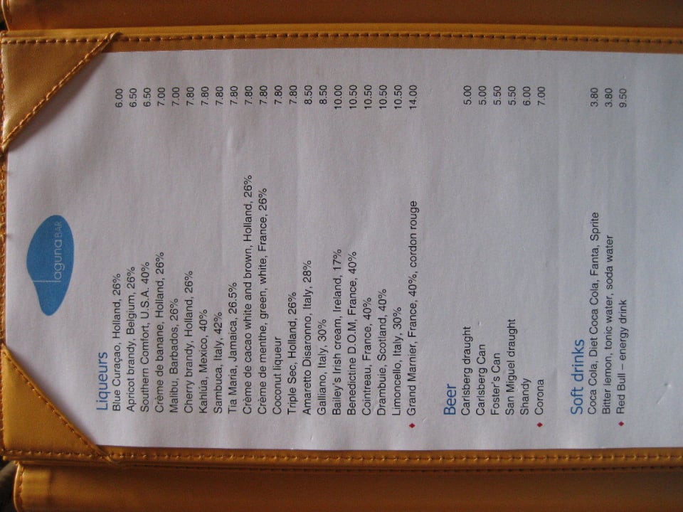 Getränkekarte - Bar Kuramathi Maldives