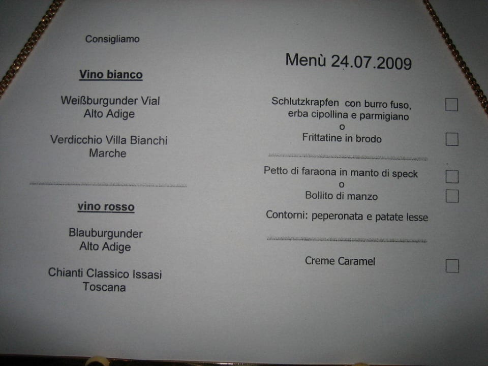 Speiseplan Hotel Heinz