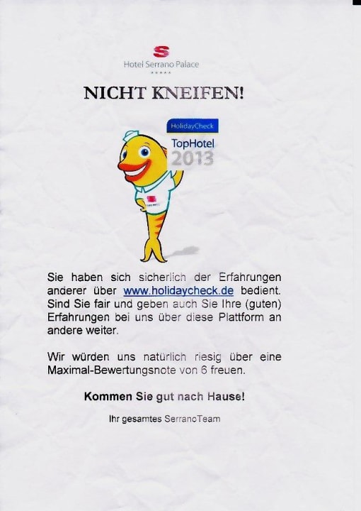 Aufruf des Hotels auf HC Bestnote 6 zu vergeben  Hotel Serrano Palace
