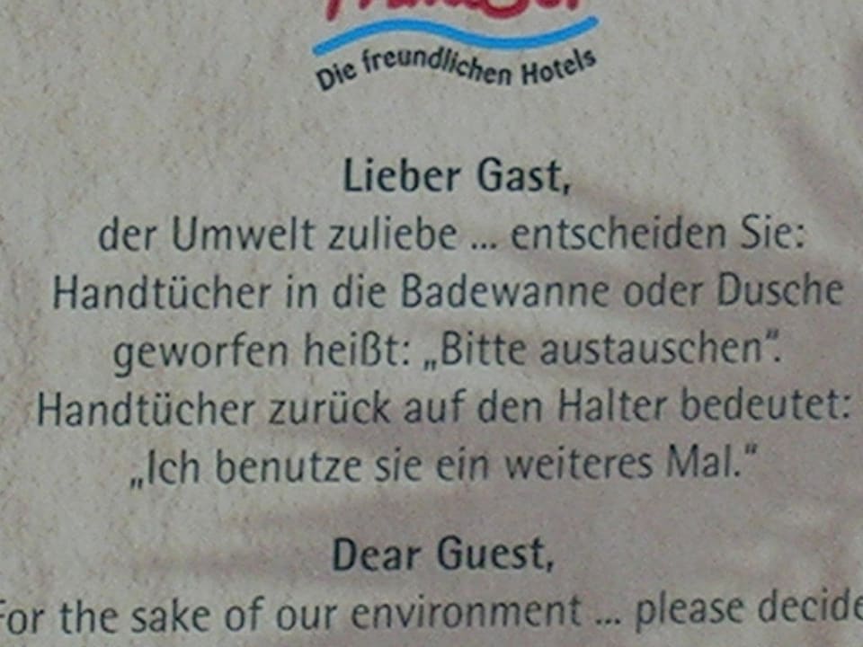 Handtuchhinweis Hane Family Resort