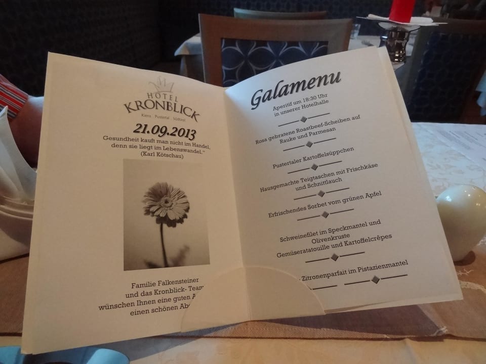 Menükarte Kronblick - Well-being Hotel