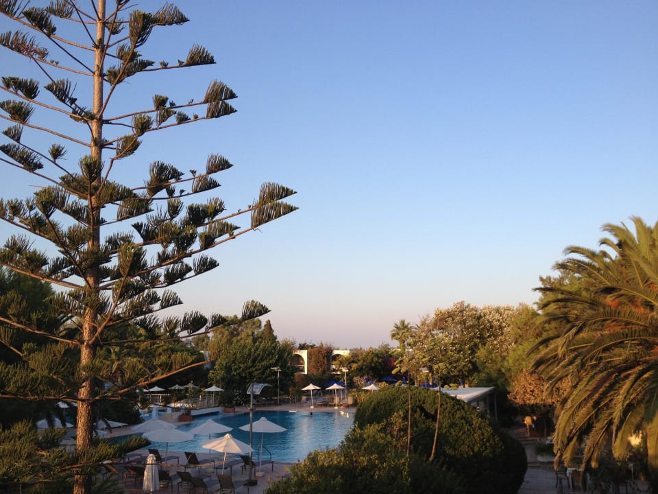 Poolblick von der Cocktailterrasse aus Caravia Beach Hotel
