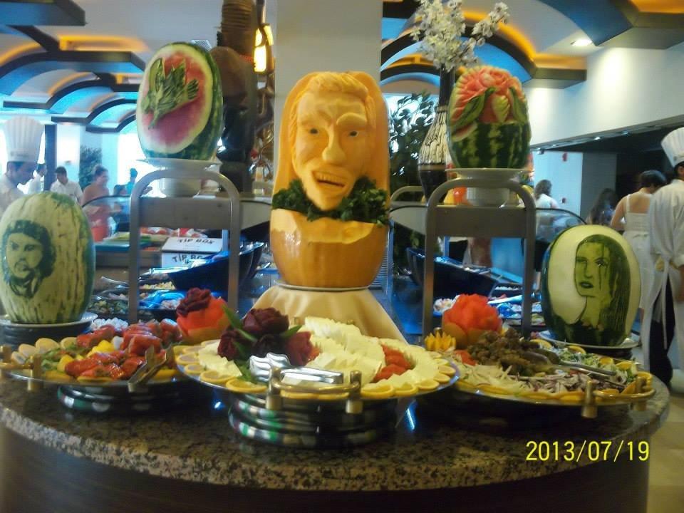 Melon sculptures and nice food Telatiye Resort