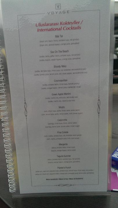 Getränkekarte Voyage Belek Golf & Spa