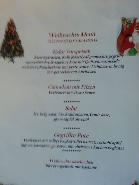 Weihnachtsmenü (Aushang im AUfzug) Limak Lara Deluxe Hotel & Resort