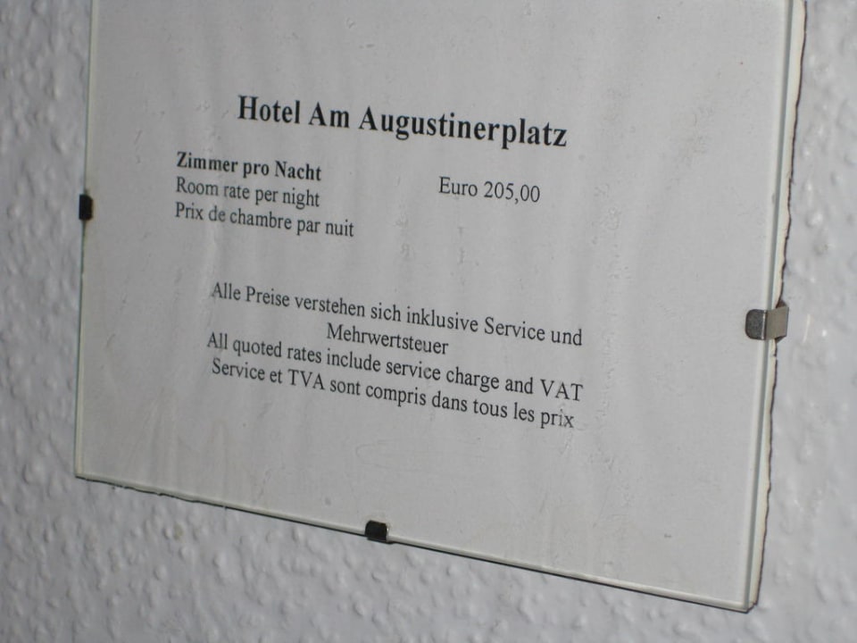 Preisschild Hotel am Augustinerplatz