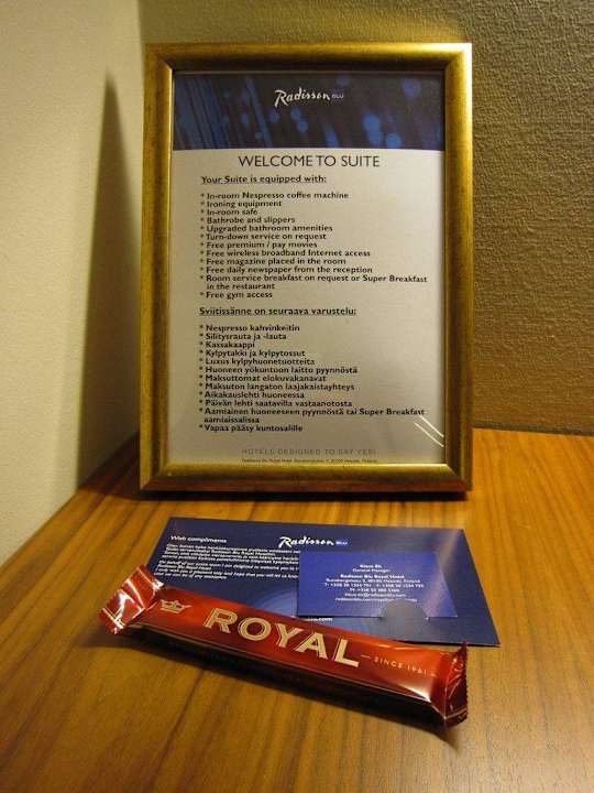 Welcome package for Junior Suite #733 Radisson BLU Hotel Royal Helsinki