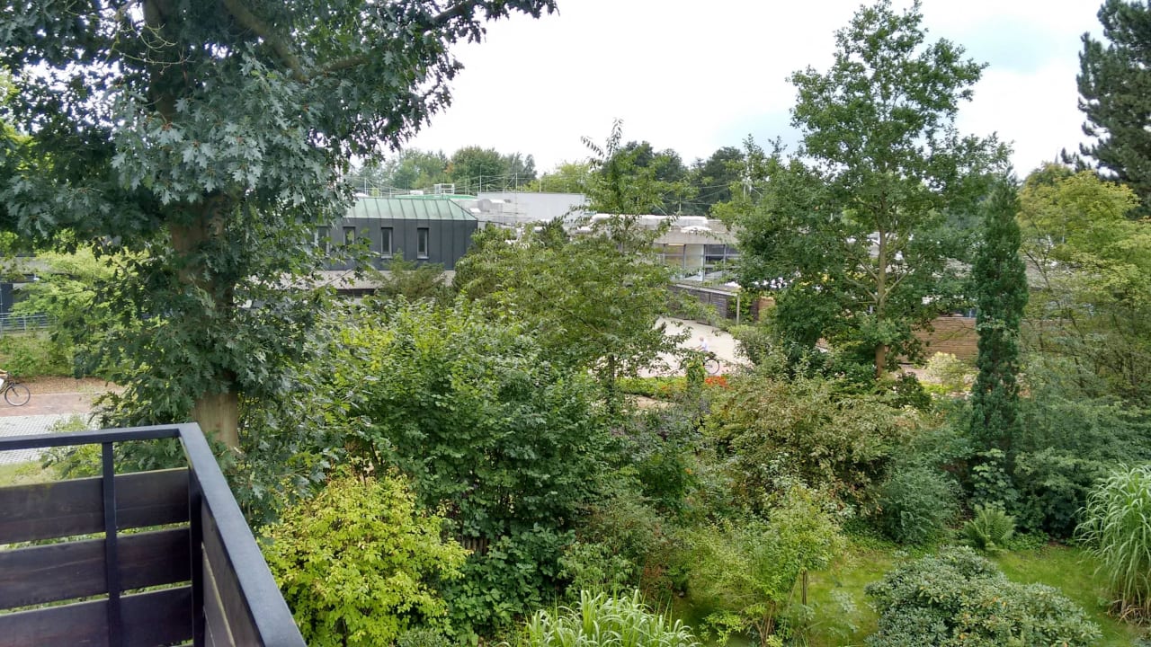 Blick vom Balkon zur nahen Therme Parkhotel Bad Bevensen