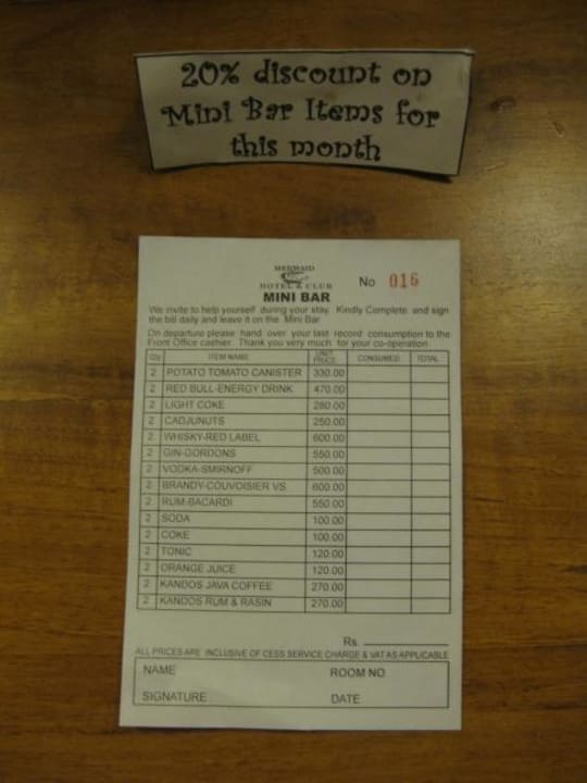 Minibarpreise Mermaid Hotel & Club