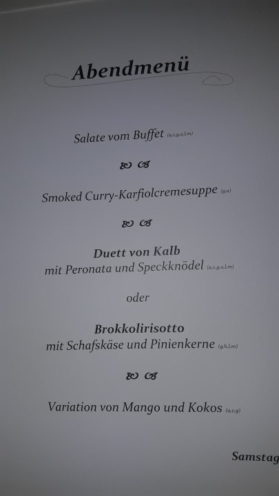 Menükarte JOHANN Schladming