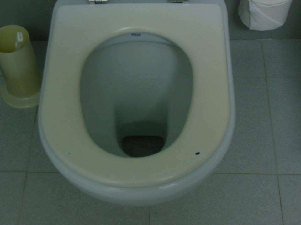 Vergilbte abgenutzte WC-Brille ist das RIU Standard Relaxia Olivina