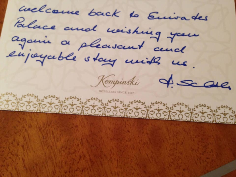 Begrüßungskarte Emirates Palace Mandarin Oriental