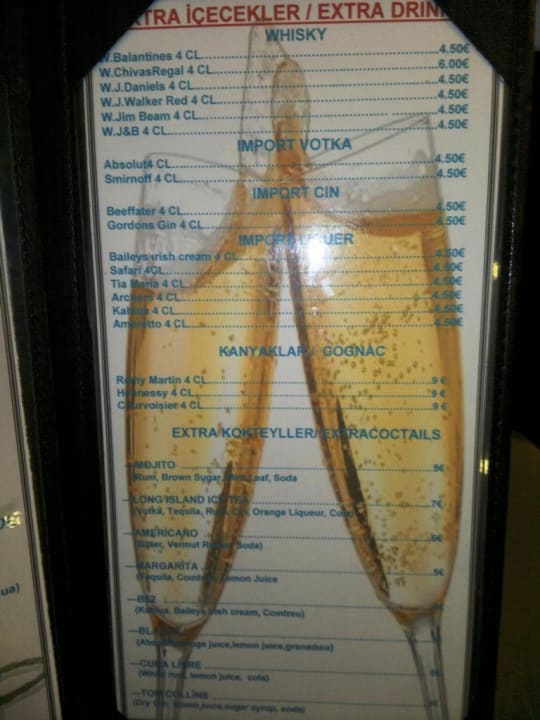 Getränkekarten Sunis Evren Beach Resort Hotel & Spa